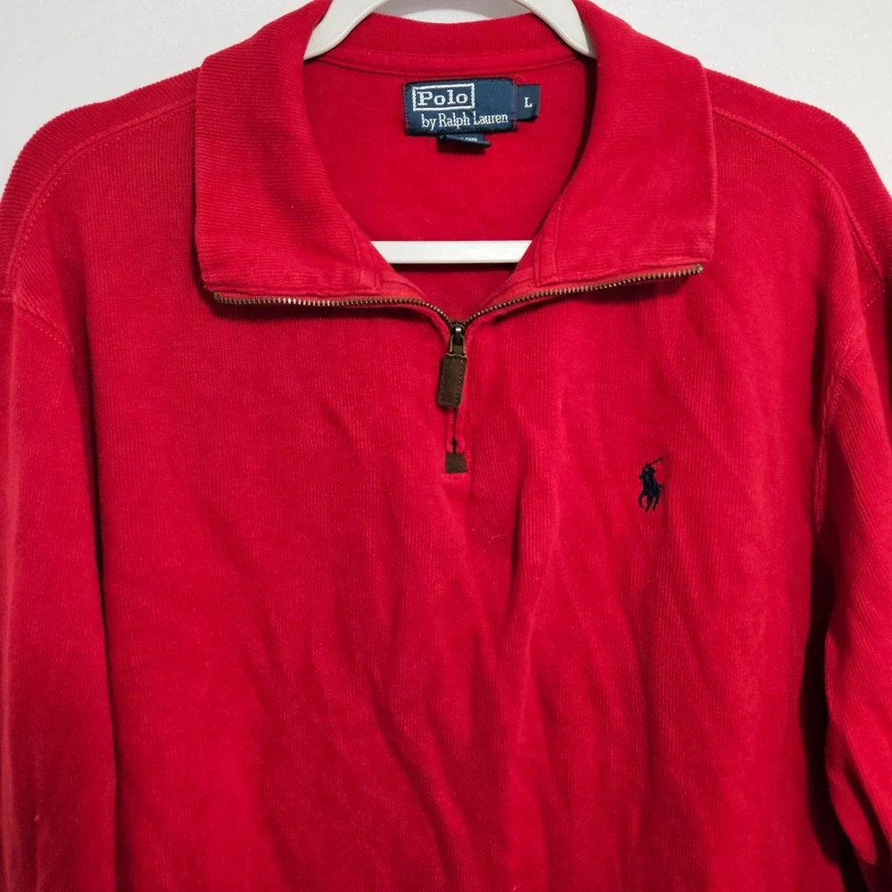 Vintage Ralph Lauren Polo 1/4 Zip Sweater Y2K Mens Embroidered Blue Pony Red L